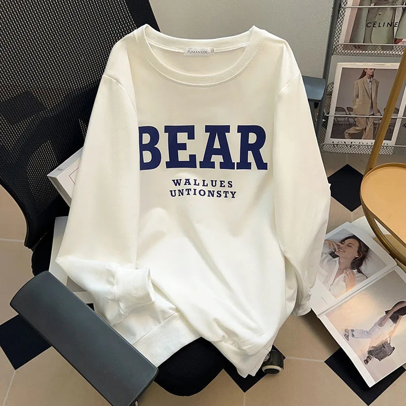 175kg plus size Damen büste Frühling Herbst loses Sweatshirt bedrucktes Buchstaben oberteil schwarz weiß 6xl 7xl 8xl 9xl 10xl 11xl