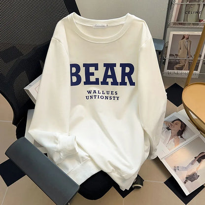 175kg plus size Damen büste Frühling Herbst loses Sweatshirt bedrucktes Buchstaben oberteil schwarz weiß 6xl 7xl 8xl 9xl 10xl 11xl