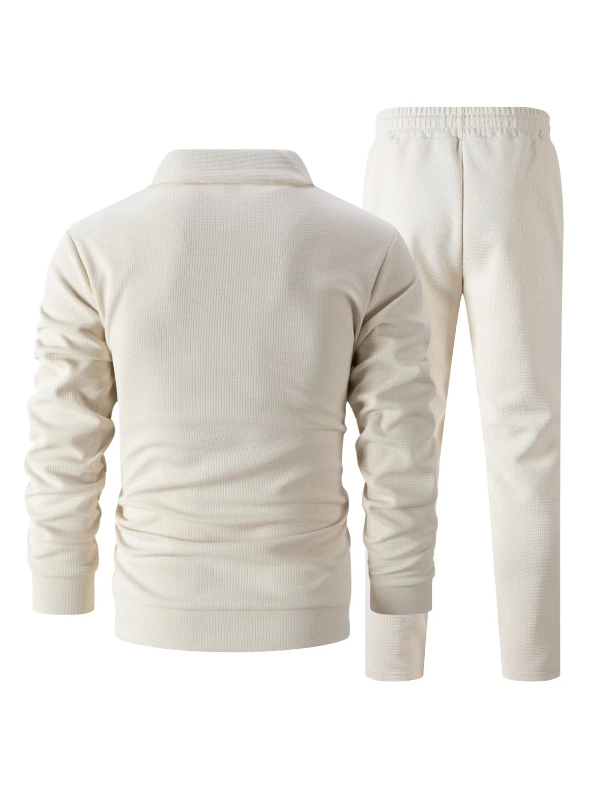 Men's Spring/Autumn Casual Long-Sleeve Zip-Up Shirt Set Loose-Fitting Pure Color Outdoor Sports And Streetwear Two-Piece Outfit.