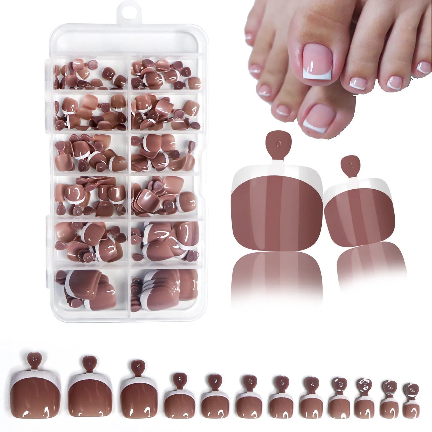 120Pcs Glossy Nude Pink French Press-On-Toenail Set 1*Box Short French Square  Fake Toe Nails Solid-Color Manicure Toenails Tips