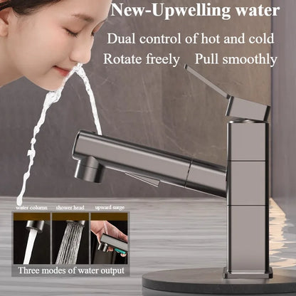 Pull Out Bathroom Faucet Hot and Cold Water Mixer Basin Sink Three Mode Water Outlet Faucet Washbasin Tap