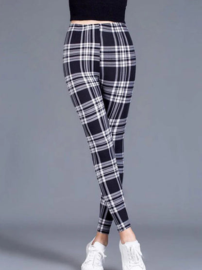 CUHAKCI Mode Plaid Druck Leggings Frauen Sexy Fitness Leggins Grid Floral Streifen Hosen Hohe Taille Bleistift Hosen