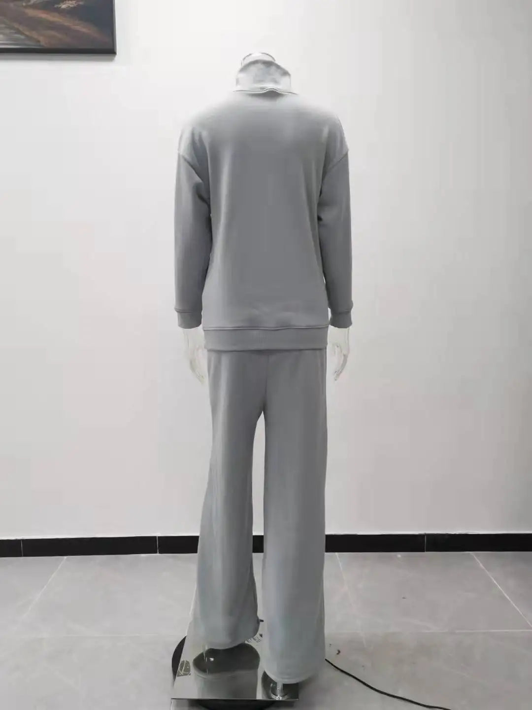 Autumn and Winter Women's New Knitted Fashion Casual Suit Two-piece High-neck Long-sleeved Top + Drawstring Wide-leg Pants Y2k.