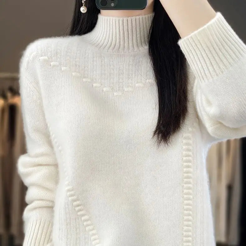 2024 herbst Neue Lose frauen Halb-rollkragen Verdickt Einfarbig Einfache Häkeln Beiläufige Gestrickte Pullover Pullover Top