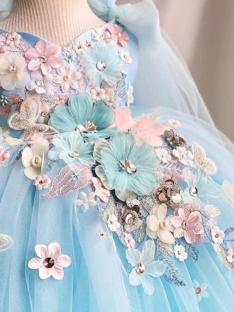Luxuriöses und elegantes Schmetterlingsmädchen-Prinzessinnenkleid für 0–6 Jahre, formelle Jubiläumsfeier, flauschiges Kleid, Modellkunst, Aufführung.