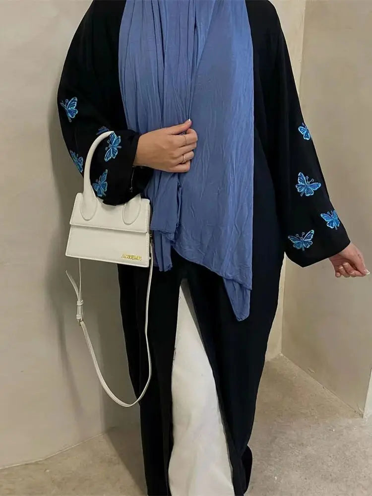 Ramadan Open Linen Butterfly Kimono Abaya Dubai Turkey Islam Muslim Dress Abayas For Women Kebaya Kaftan Robe Musulmane Femme.