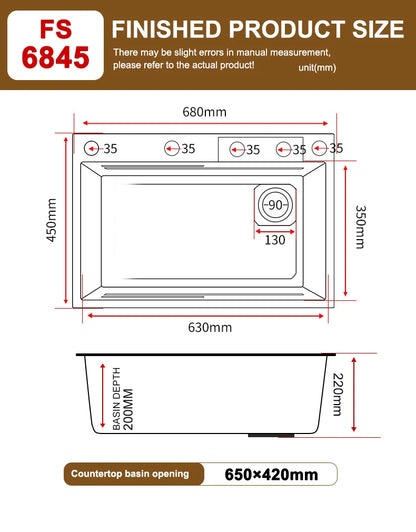 Large Single Slot Embossed Stainless Steel Waterfall Kitchen Sink  Household Wash basin Dishwashing  Sink For Kitchen