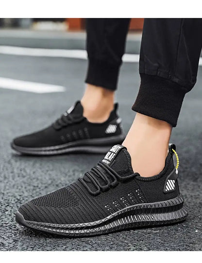 Men's sneakers lace-up flying woven through casual shoes vulcanized lightweight flat comfortable running shoes plus size 48.