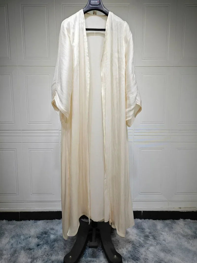 2025 Ramadan Satin muslimischen bescheidenen Kleid arabische Frauen öffnen Abaya Dubai islamische Langarm Cardigan Kleidung Truthahn schlichte Robe