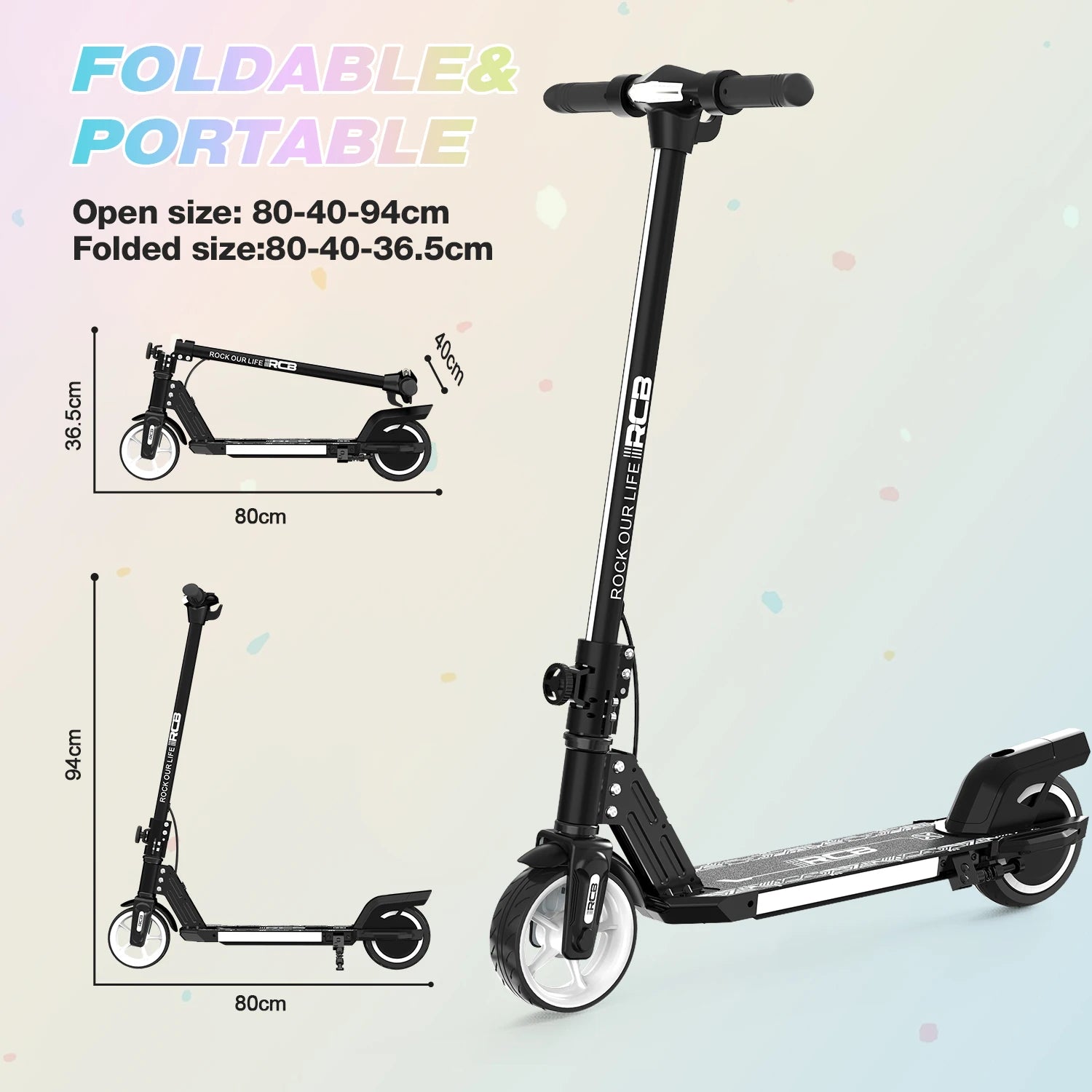 RCB R12 Electric Scooter for Kids Age 6-12, Colorful Lights, 6.5" Foldable E Scooter, LED Display, Lightweight Electric Scooter.