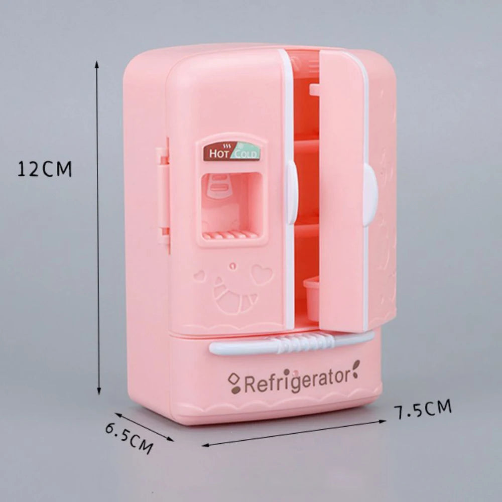 Cute Simulation Microfilm Furniture Double Door Refrigerator 1:12 Dollhouse Kitchen Model Decorations For Girl Birthday Gifts.