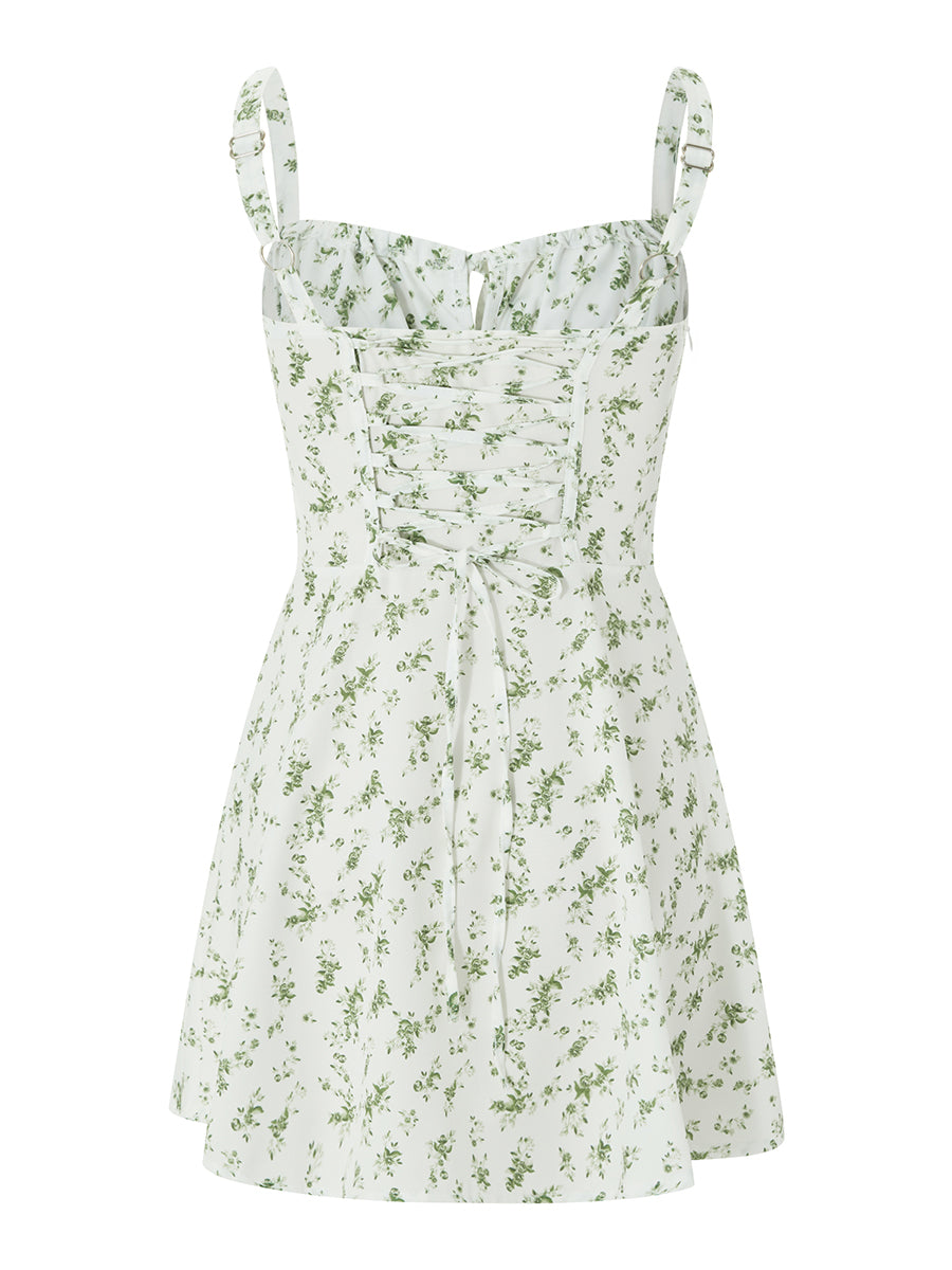 Combhasaki Damen-Kleid, elegant, Blumendruck, tief ausgeschnitten, zum Binden, ärmellos, Cami, figurbetont, Korsett, kurzes Kleid, Sommer, rückenfrei, Party, Clubwear.