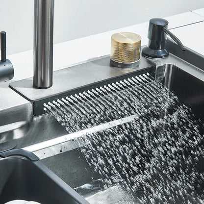 Einzelschlitz-Küchenspüle mit Wasserhahn, Edelstahl 304, groß, 60 x 45 cm, Niederschlag, 4 Funktionen, Spüle mit Seifenspender, Tassenwascher