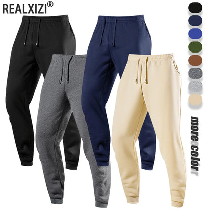 Men's Casual Sweatpants Autumn Winter Fleece Sports Pants Daily Unisex Fashion Trousers Solid Color Gym Workout Long Pants.