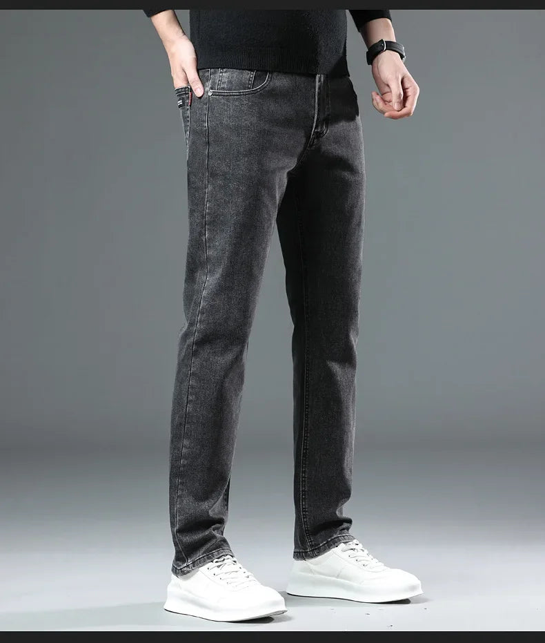 Slim Fit Casual Men's Jeans Youth Straight Leg Regular Business Elastic Long Trousers Autumn New Arrival from Mainland China.