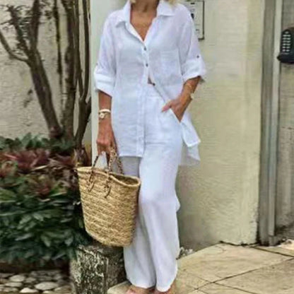 New Cotton Linen Suit Women's Tracksuit Oversize Shirt Loose Pants Set Female Trendy Daily Casual Fashion Ladies 2 Piece Sets.