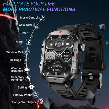 KESHUYOU Outdoor Sports Smart Watch 2.01 inch HD Screen LED Flashlight Bluetooth Talking Smart Watch for Men Women Holiday Gifts.