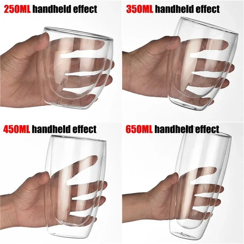 Heat Resistant Double Wall Glass Cup 80-650Ml Beer Milk Coffee Water Cups Transparent Cup Wholesale Glass Drinkware Mug Set Gift.