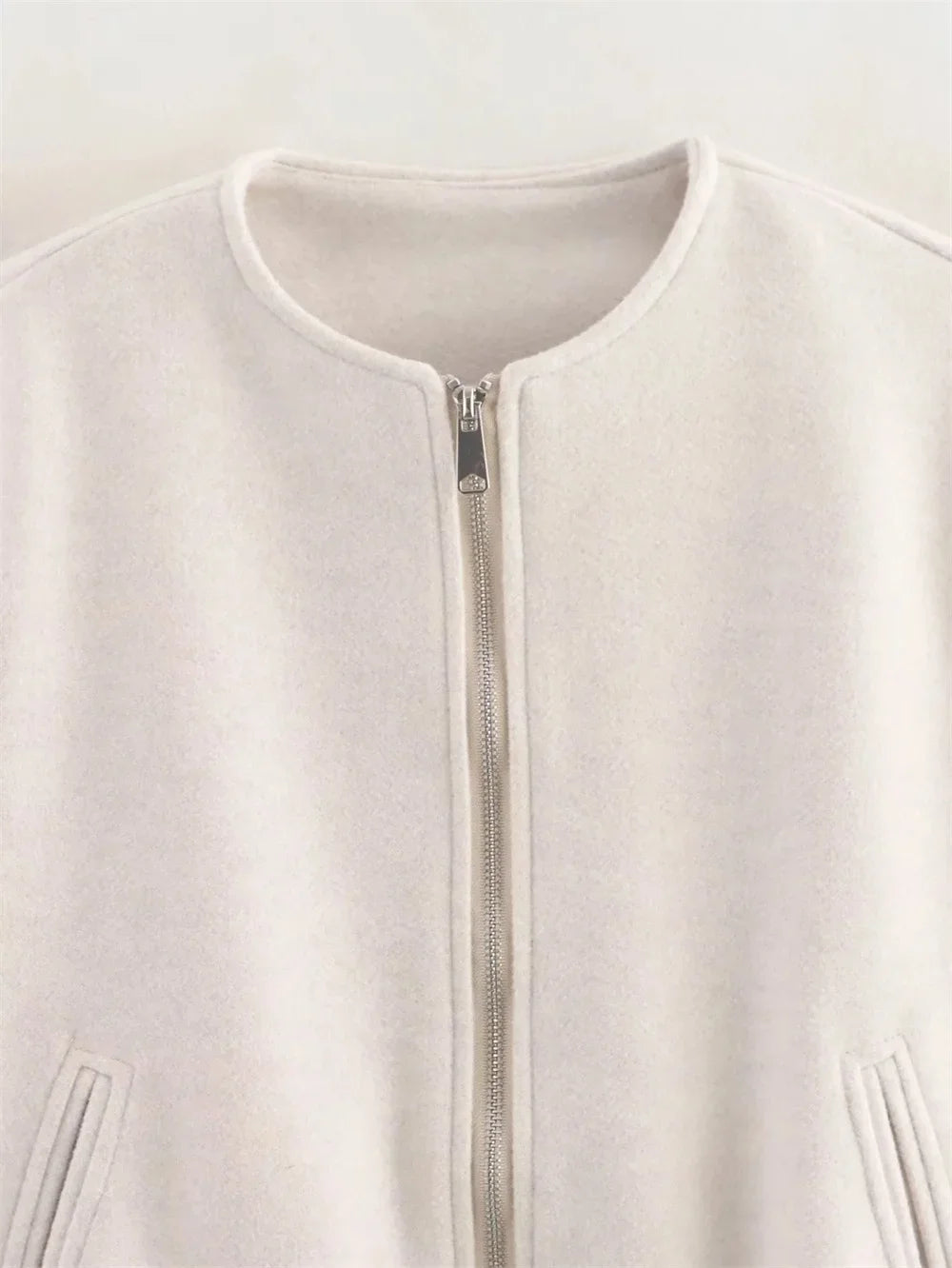 Damen Mode Herbst Winter Jacke Frauen Retro Rundhals Langarm Elastische Saum Zipper Weiche Bomber Jacke Frauen Mantel Weibliche.