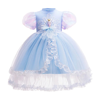 Mädchen Schneekönigin Spitze Schleife Prinzessin Kleid Elsa Cosplay Disney Performance Kleidung Kinder Halloween Karneval Party Fee Outfits.
