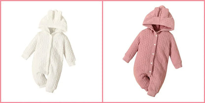 0-18 Monate Neugeborenes Baby Mädchen Bodysuit einfarbig Hoodie Langarm Stram pler Herbst & Winter warme Overall Kleidung für Baby.