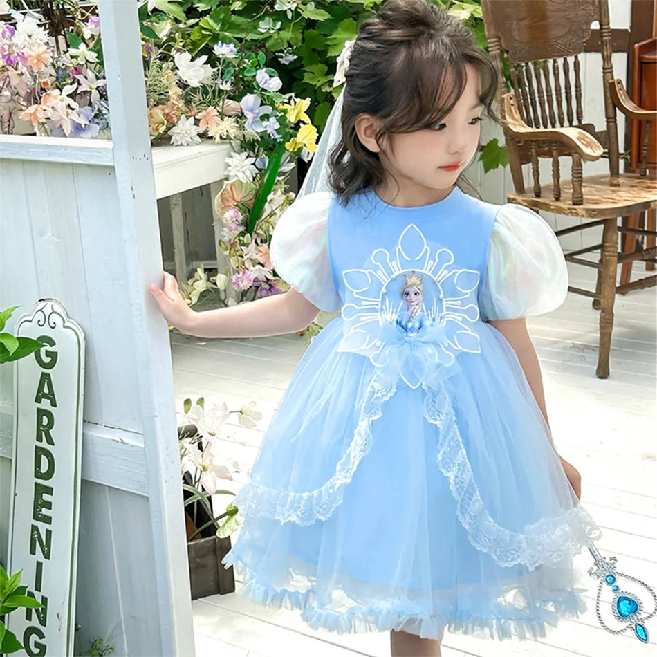 Mädchen Schneekönigin Spitze Schleife Prinzessin Kleid Elsa Cosplay Disney Performance Kleidung Kinder Halloween Karneval Party Fee Outfits