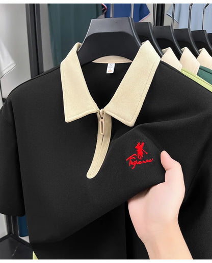 Luxury brand short sleeve polo shirt men's fashion Pony embroidered summer trendy breathable casual color blocked lapel T-shirt