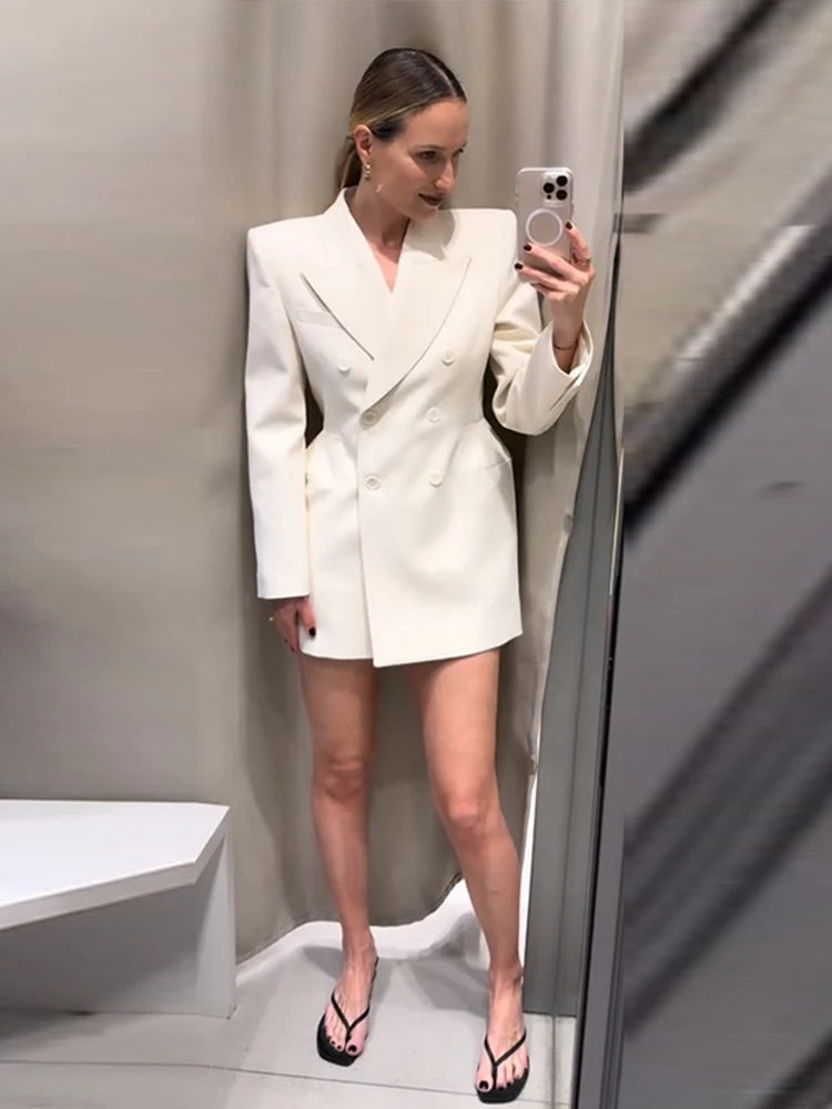 Elegante Zweireiher Blazer Mantel Frauen Schlank Revers Schulter Pads Langarm Jacke 2025, Herbst Büro Dame Pendeln Outer.