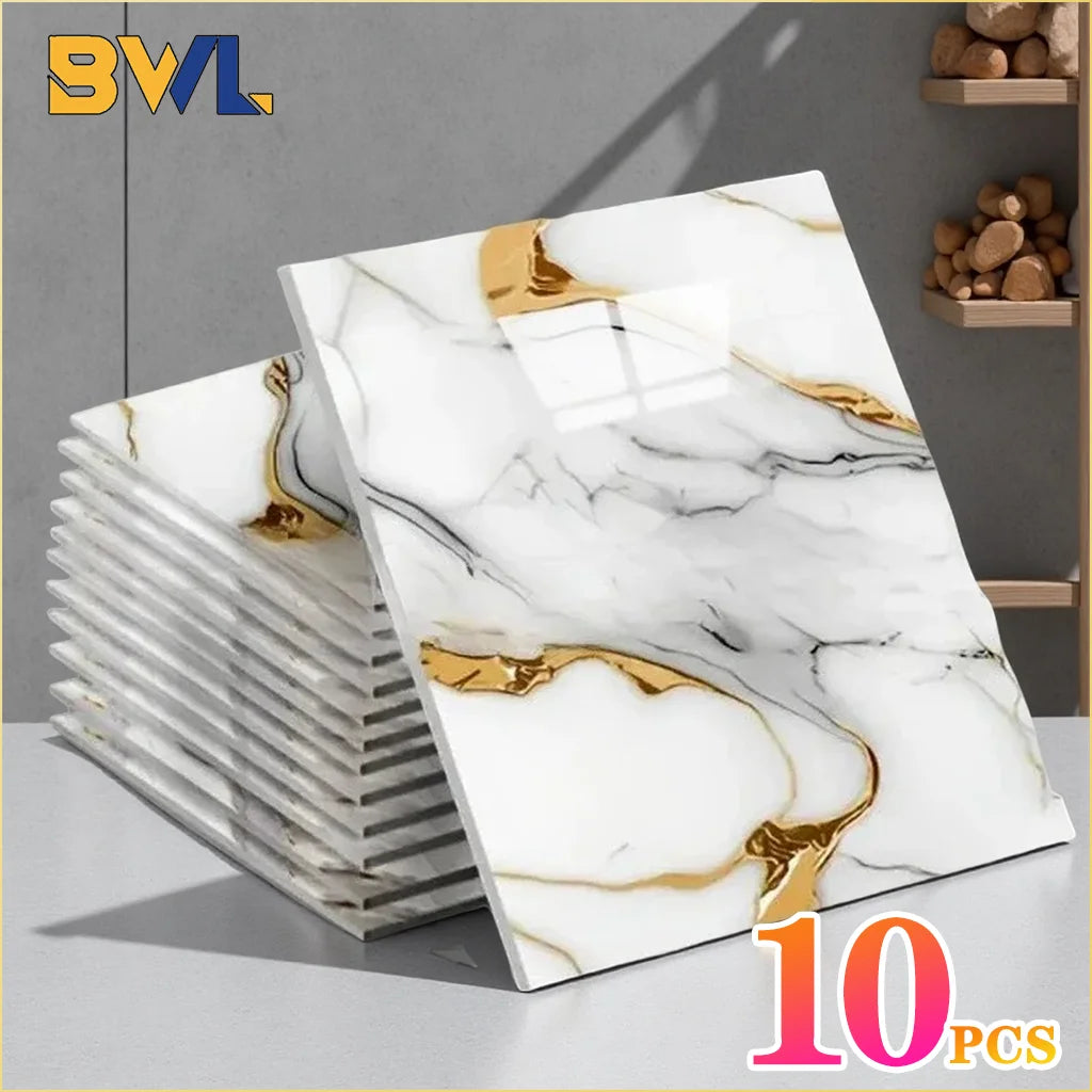10PCS Waterproof 3D Ceramic Tile Sticker Imitation Marble Self Adhesive Wall Floor Sheet for Home Renovation Decoration Use