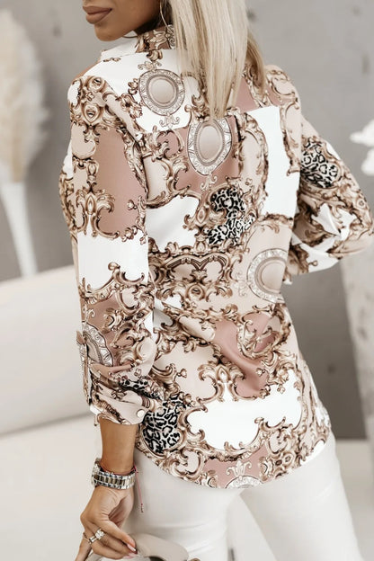 Blue Women's Long-sleeved Shirt, Single-breasted Collar Commuter Shirts, White and Black Slim-fit Top