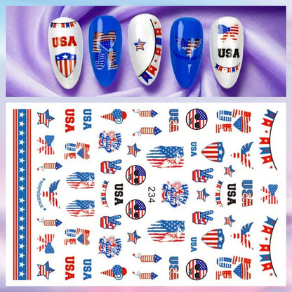 8Pcs/Set 3D USA Independence Day Nail Stickers America Flags Design Self-Adhesive Nail Art Decals DIY Manicure Decor Sliders &#.