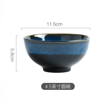 Japanese Blue Kiln Change Ceramic Tableware American Tableware Retro Household Dishes Set Rice Bowl Dishes Restaurant Plate.