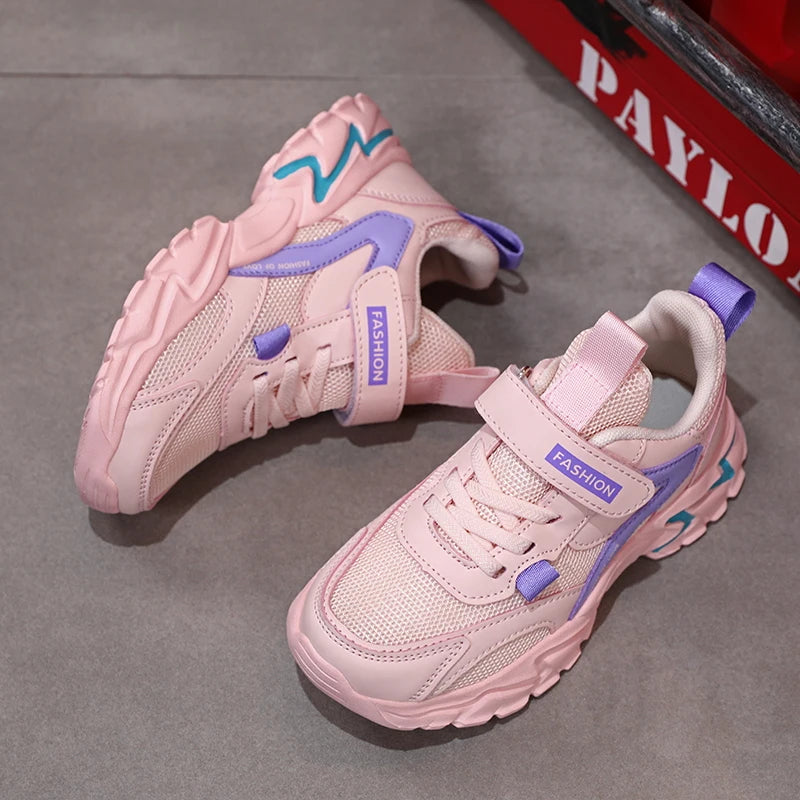 Girl's Fashion Sneakers Lovely Girls Sneaker Outdoor Breathable Mesh Flat Sport Shoes Kids Casual School Walking Shoe Antislip