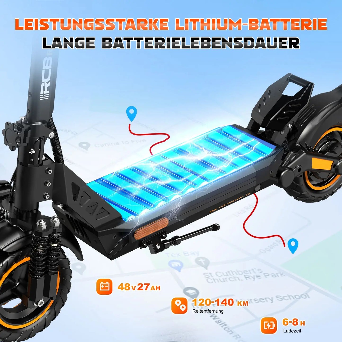 RCB Electric Scooter D5 Pro/D5 (ABE), 48V 27/20.8 Ah Battery, 500W Motor, 10“ Flatproof  Tyre, Dual Shock Absorption E Scooter.