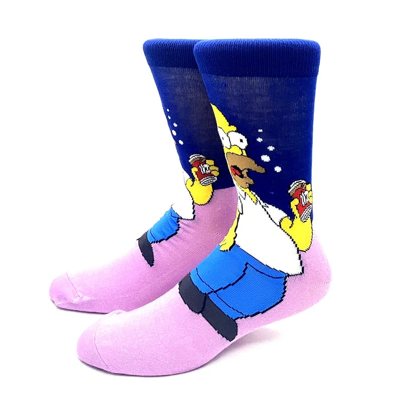 New 1 Pair The Simpsons Harajuku Women Men Socks Cartoon Personality Skateboard Socks Anime Middle Tube Cotton Unisex Socks