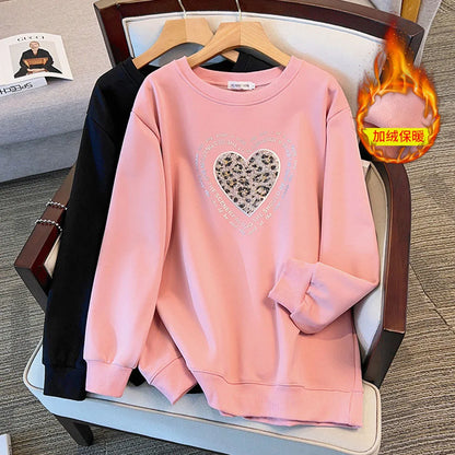 175 kg Plus Size Damen Büste 170 Frühling Herbst Lose Rundhals Langarm Bedrucktes Sweatshirt Schwarz Rosa 5XL 6XL 7XL 8XL 9XL