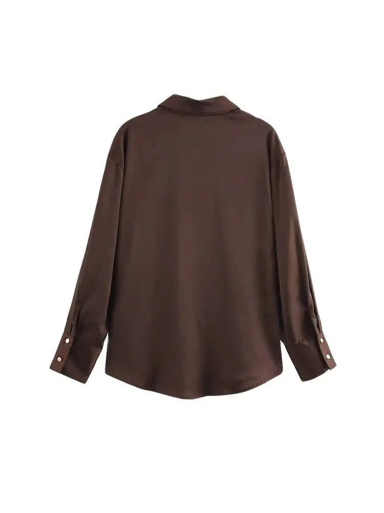 Women's Chic Lapel Collar Blouse Long Sleeve Button-Up Fashion Flowing Top Elegant Female Shirt Office.