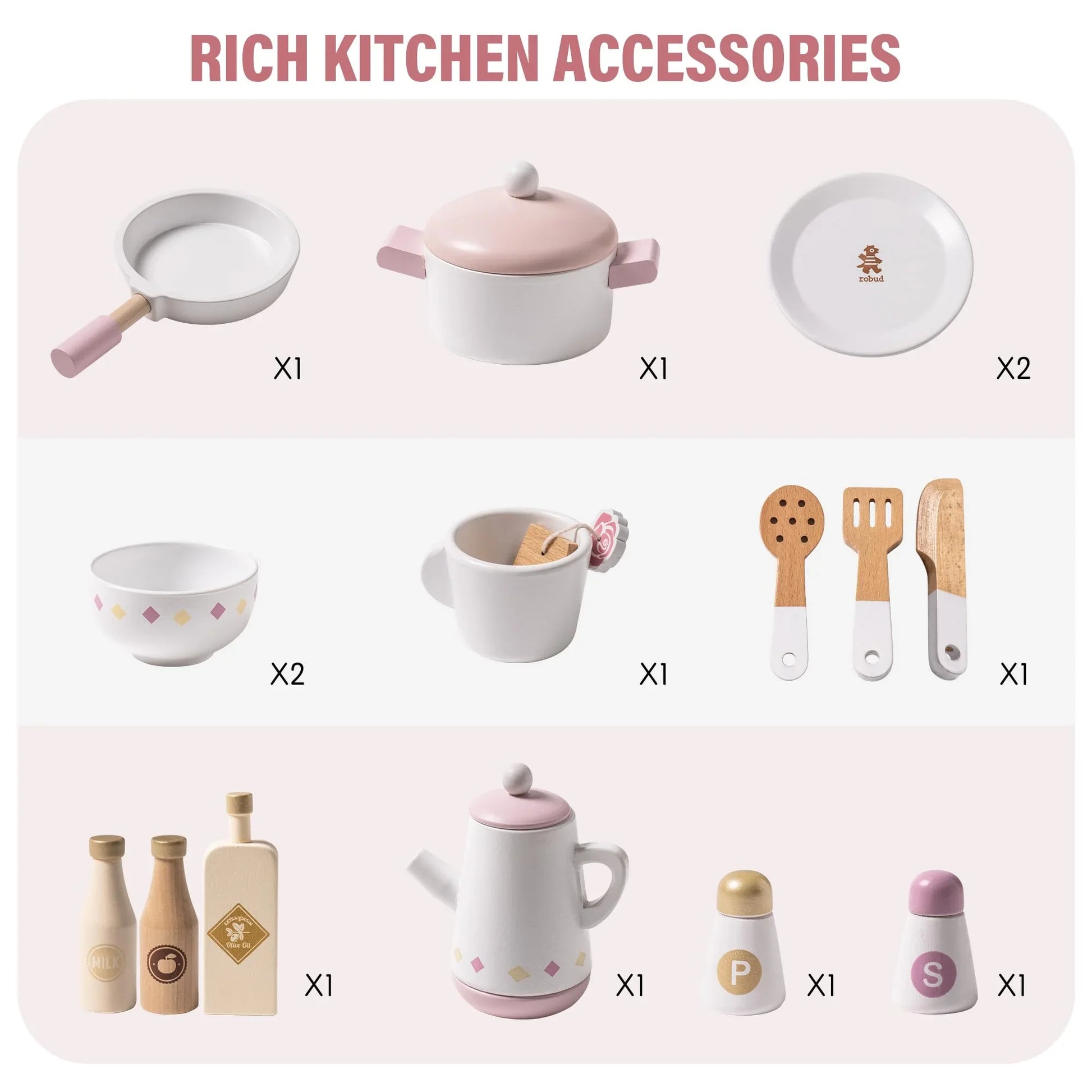 Robotime Robud Wooden Kitchen for Kids Play Kitchen with Plenty of Play Features Toddler Kitchen Set Gift for Girls Boys 3+.