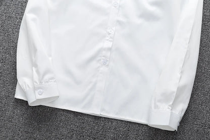 Zoki White Women Shirt Fashion Long Sleeve Casual Turn Down Collar Female Blouse Loose Pocket Button Office Ladies Elegant Tops