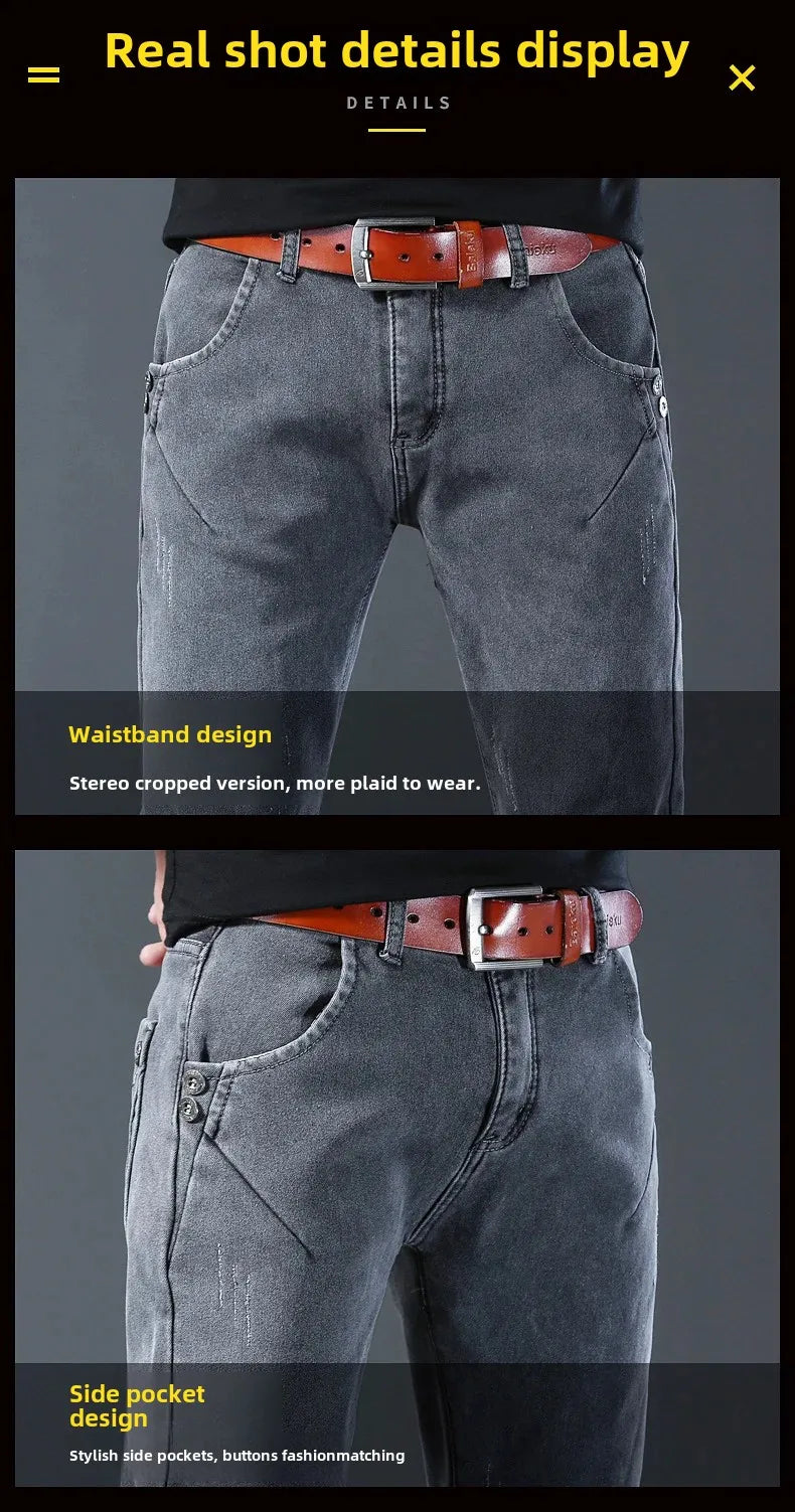 Winter Hot Sale Of The Season Trendy Stretchy Fleece Lined Thick Denim Mid Waist Fashionable Casual Warm Long Pants Men's Jeans