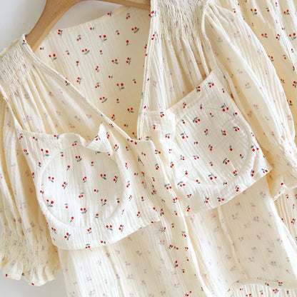 Damen Pyjama Nachtwäsche Baumwolle Nachtwäsche für Frau Sommer mit Brust polstern zweiteilige Blumen Pyjama-Sets Geschenk weiblich.