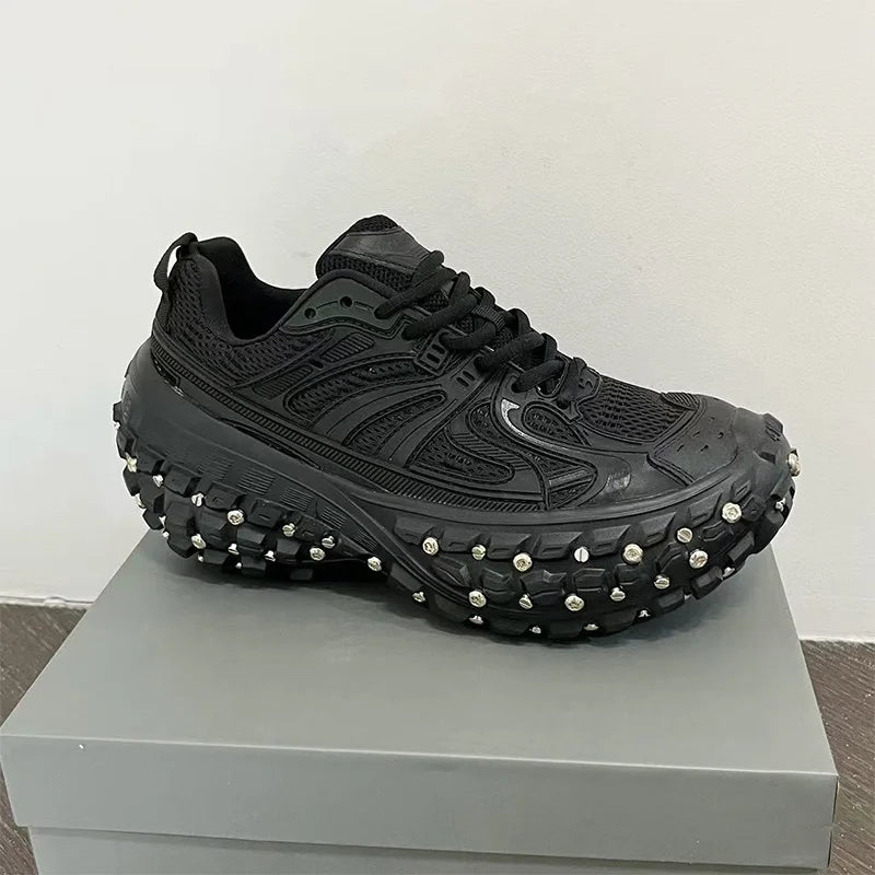 Fashion Brand Men's Or Women's Thick-soled Sports Shoes 2025 Spring New Rivet Design Couple Sports Shoes Breathable Casual Shoes