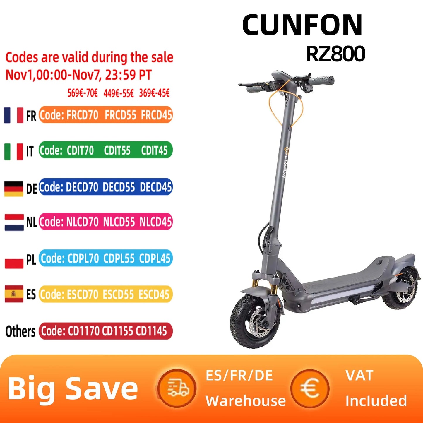 CUNFON RZ800 Adult Electric Scooter 1200W Motor 48V18AH Battery City EScooter 10.5 Inch Tire E-Scooter.