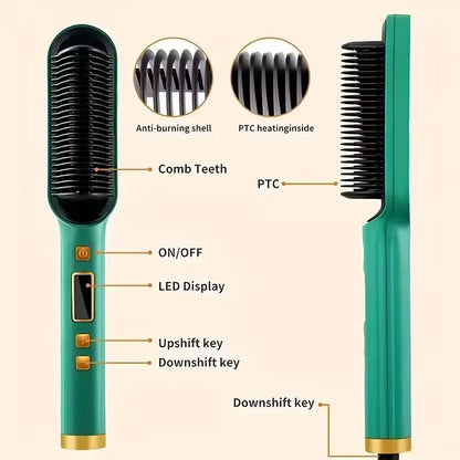 2-In-1 Electric Professional Negative Ion Straight Hair Brush Curling Comb With Lcd Display Curling Tool Straight Hair Brush.