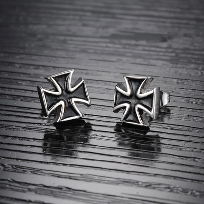 New 2PCS Men's Knights Simple Cross Stud Earrings Templar Knight Ear Studs Stainless Steel Crucifix Male Jewelry Gifts.