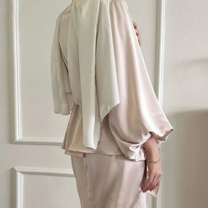 2-teiliges Saudi-Arabien muslimisches Damen-Abaya-Kleid aus Satin für Damen, Islam, Dubai, Urlaub, bescheidene Kleidung, 2024, elegante türkische Robe.