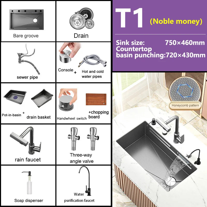Waterfall Sink Large Single Slot Stainless Steel Kitchen Sink Embossed Washbasin Under The Basin Installation For Kitchen