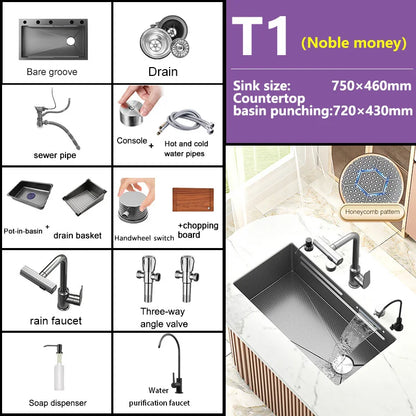 Waterfall Sink Large Single Slot Stainless Steel Kitchen Sink Embossed Washbasin Under The Basin Installation For Kitchen