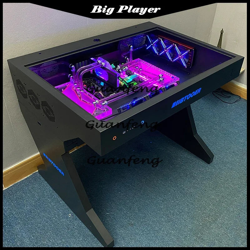 Computergehäuse für große Spieler, All-in-One-Tisch, hochwertiger Desktop, vollständig transparent, großes Gehäuse, cooler wassergekühlter Sci-Fi-Spieltisch