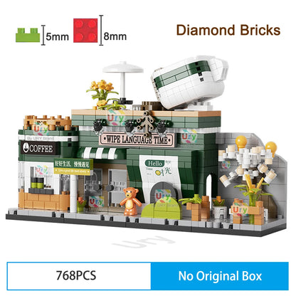 Friends House Street Diamond Bricks Girls Flower Store Coffee Shop View Designer DIY Building Block Toys for Kids Christmas Gift.